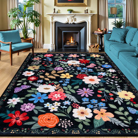 PLHXFR floral living room rug enhances warmth and timeless style.