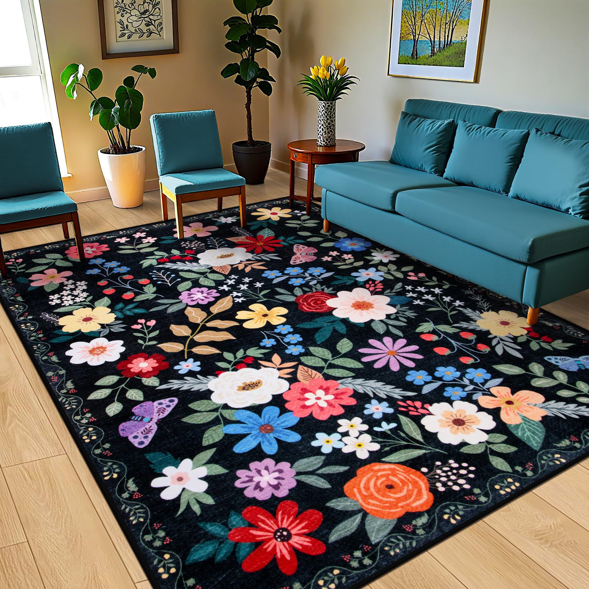 PLHXFR ultra-soft low-pile rug feels gentle under bare feet.