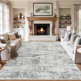 PLHXFR 9x12 area rug in gray with modern abstract design perfect for living rooms.