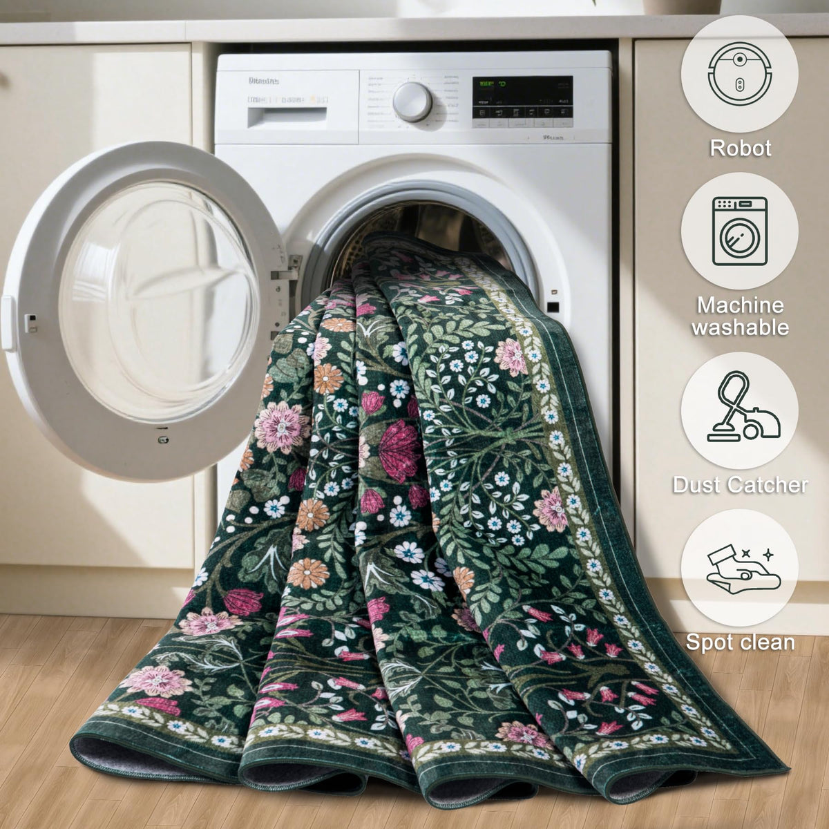PLHXFR anti-slip backing helps keep the rug in place for busy households.