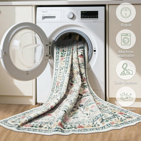 PLHXFR floral rug 8x10 beige-green palette for versatile decor
