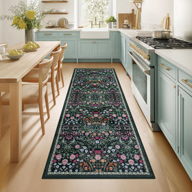 PLHXFR Runner Rug entryway floral dark green closeup showing durable pattern.