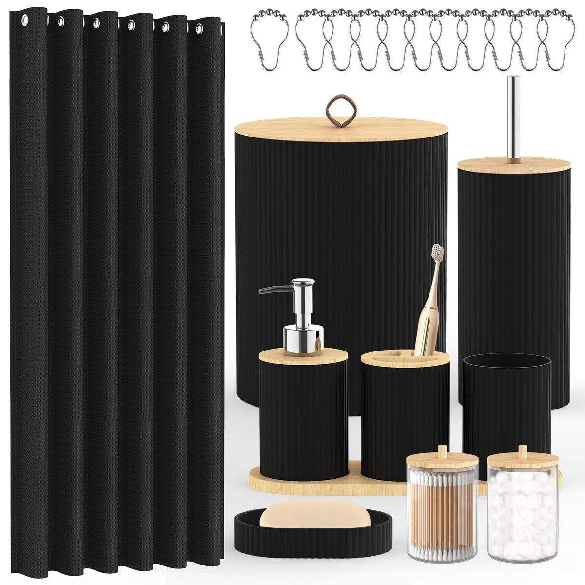 pliow bathroom set curtain in matte black ideal for modern bathrooms