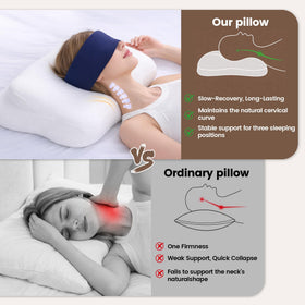 Ploithic pillow side-loft view demonstrates elevated contour helping back sleepers align the spine