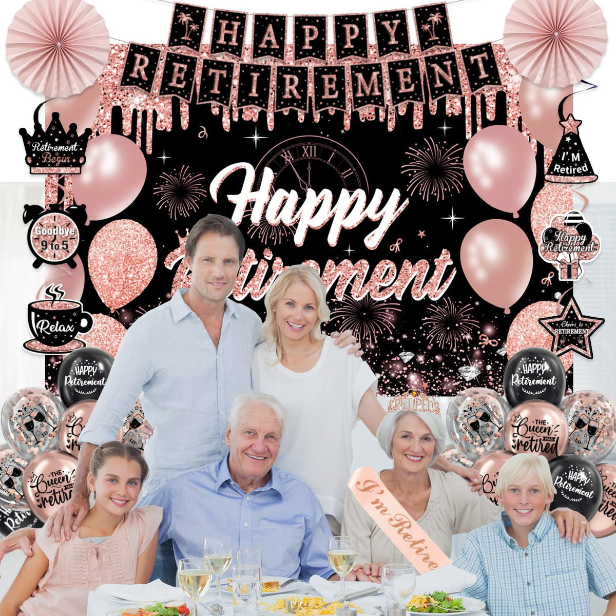 PLOZZY all in one retirement decor set for photos and parties