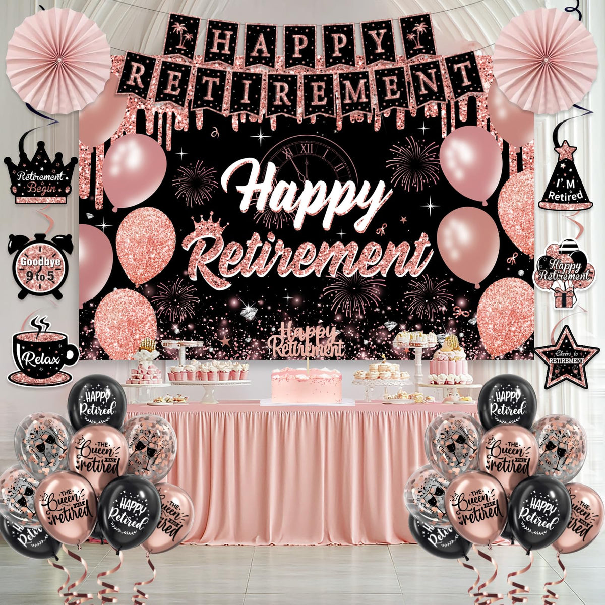 PLOZZY rose gold backdrop adds a sophisticated party ambiance
