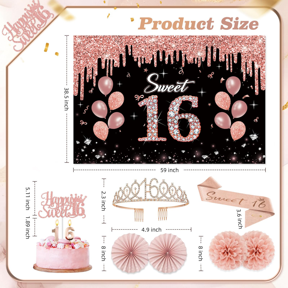 PLOZZY Sweet 16 backdrop panel creates a stylish photo wall