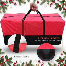 PLTCAT red storage bag keeps decorations organized and accessible for next season.