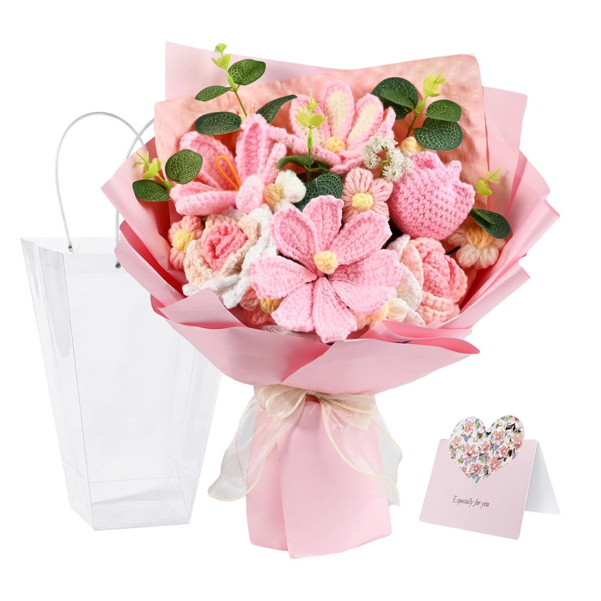 Plukers pink-white crochet bouquet for long-lasting home decor