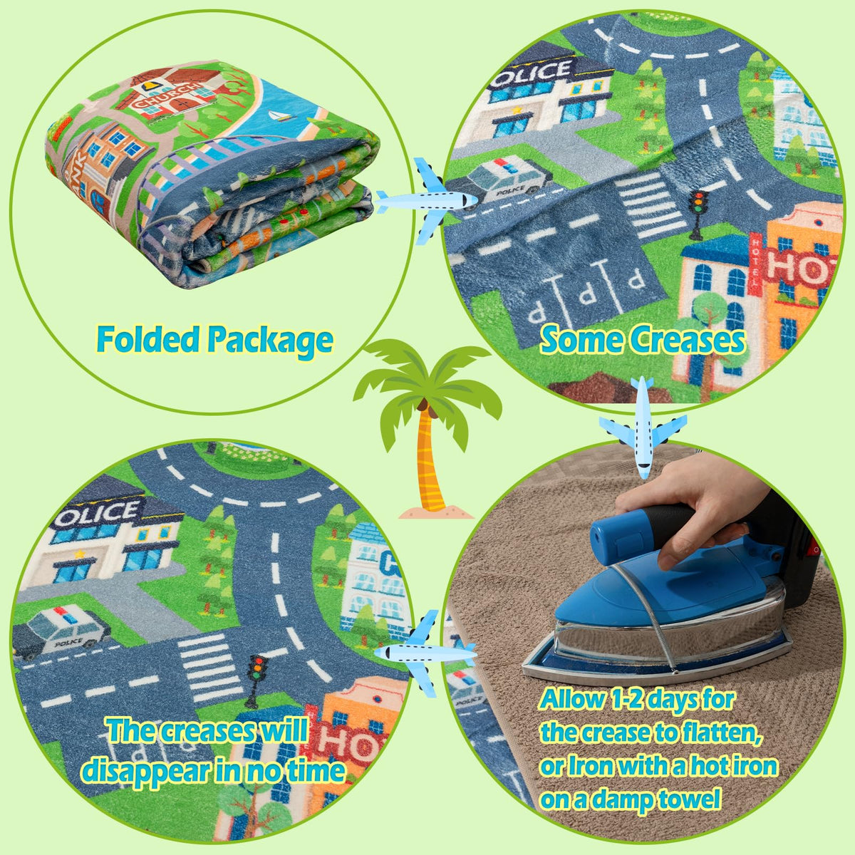 Plumlik non-slip rubber bottom keeps the mat in place during toy car races.