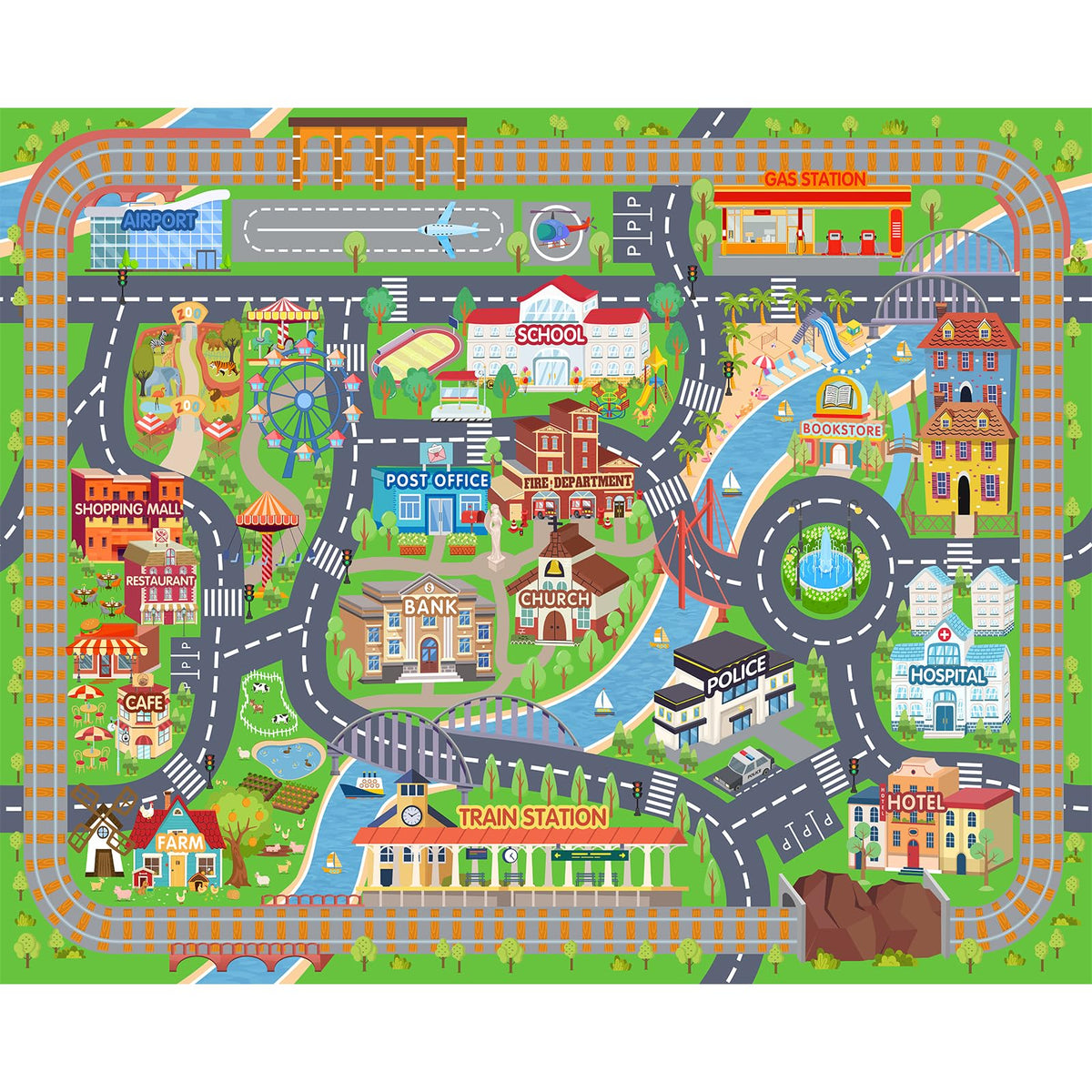 Plumlik car rug's traffic signs detail helps kids recognize signals during pretend drives.