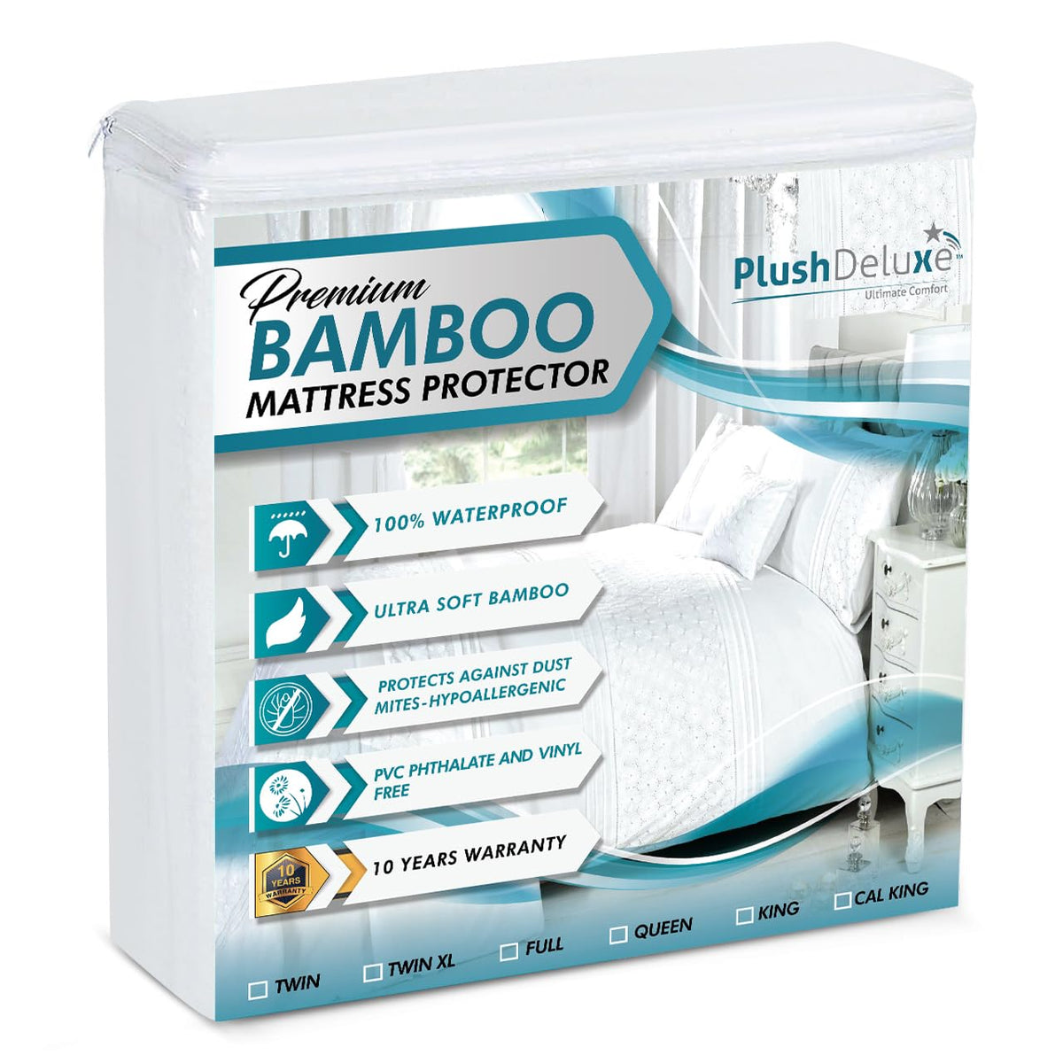 PlushDeluxe bamboo mattress protector Twin XL cover guards against spills and daily wear.
