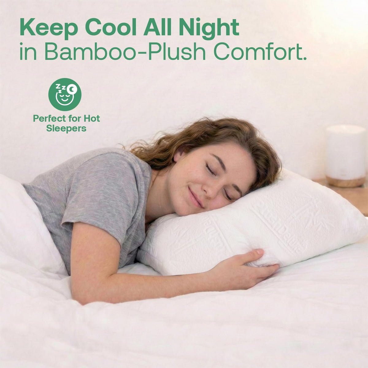 PlushDeluxe bamboo viscose pillow cover provides plush softness with breathable airflow.
