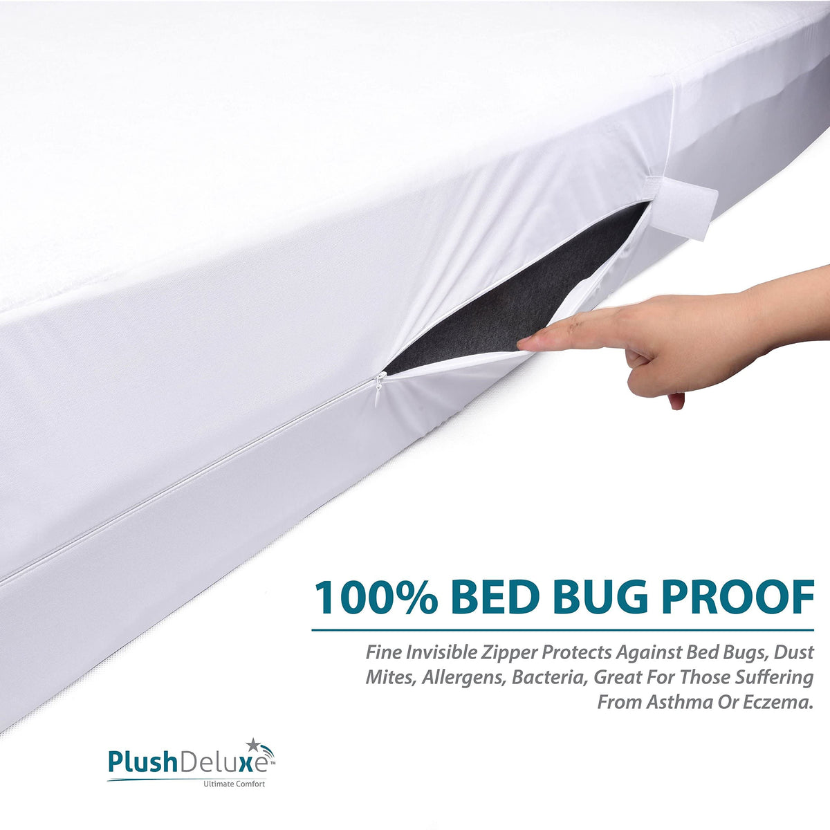 PlushDeluxe hypoallergenic cotton terry encasement feels soft on skin.
