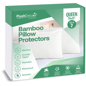 PlushDeluxe waterproof pillow protector with zipper keeps pillows clean and dry.