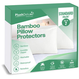 PlushDeluxe waterproof pillow protector cover guards standard pillows from spills.