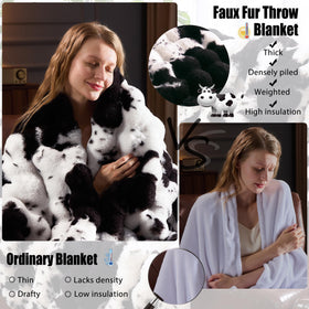 PLUUSHUU cow-print blanket closeup reveals plush fabric quality.