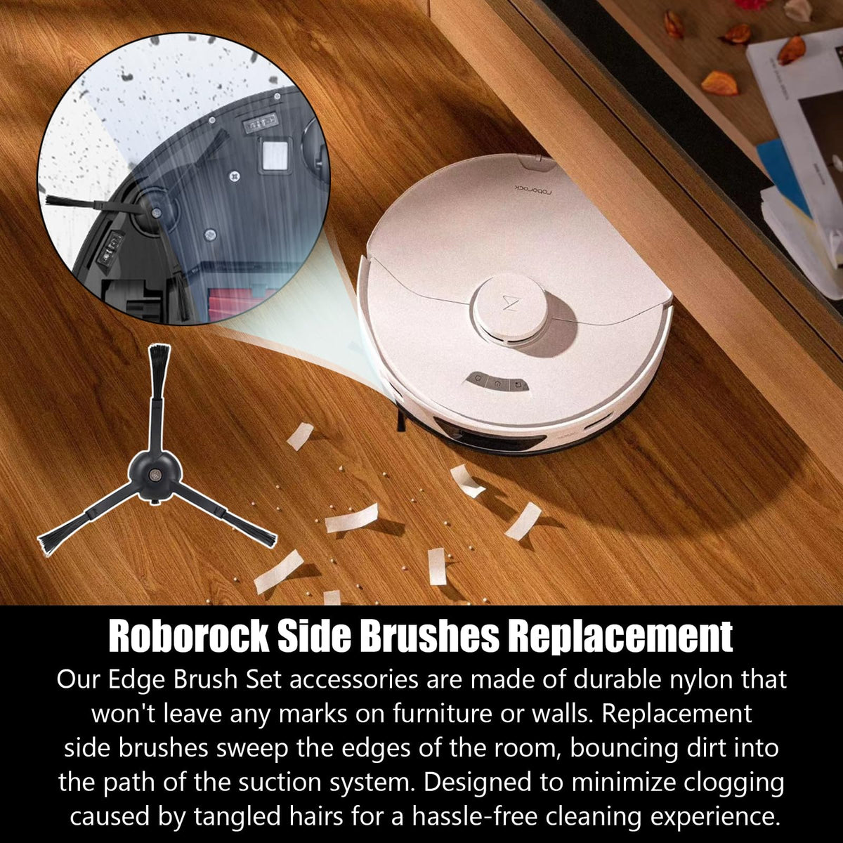 Pmosata S7 side brushes sweep edges and boost dust collection.