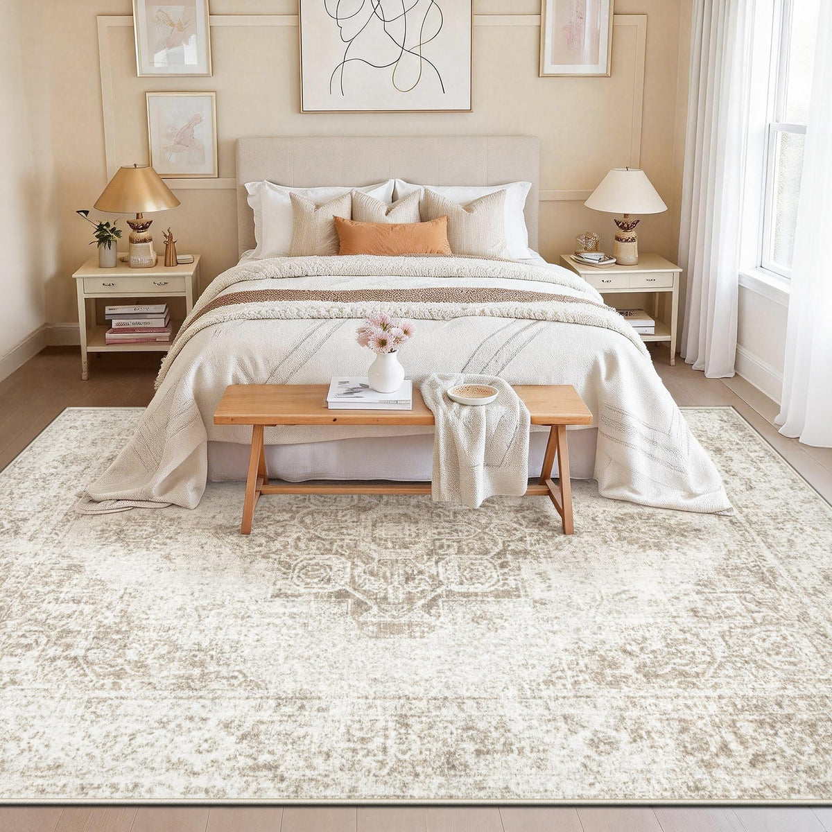 PMTSNS dining-room layout pairs durability with easy-care rug design.