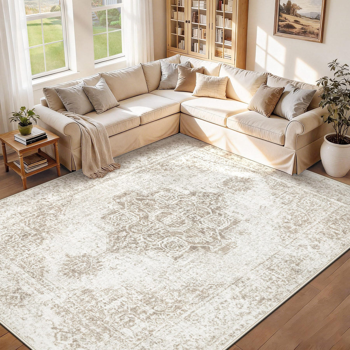 PMTSNS living-room setup with neutral beige tones fits assorted decor styles.