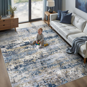 pmtsns Area Rug 5x7 with abstract blue-gray-brown pattern for versatile living spaces.