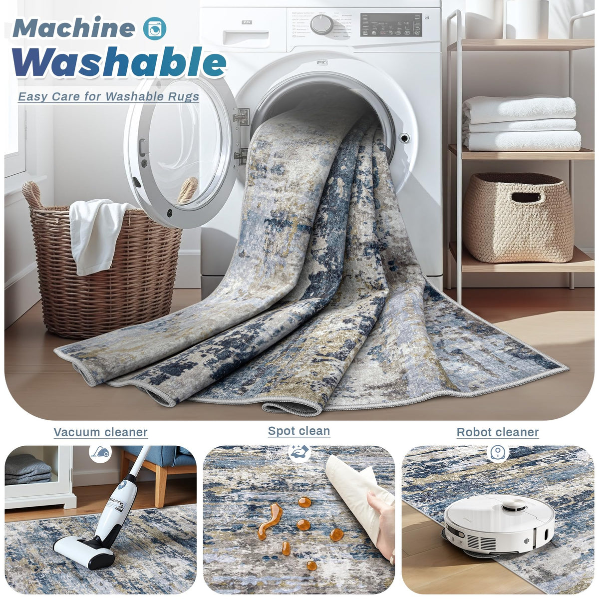 pmtsns Area Rug 5x7 non-slip backing keeps high-traffic areas secure.
