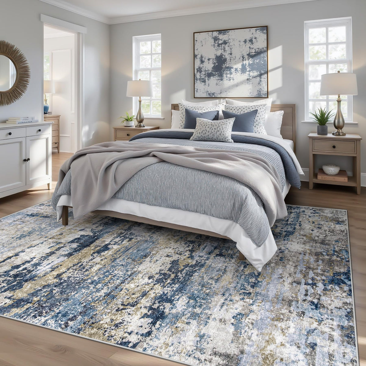 pmtsns Area Rug 5x7 soft pile adds cozy feet and warmth.