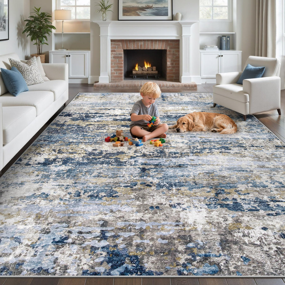 pmtsns area rug 9x12 in living room with blue-grey tones for cozy, stylish ambience.