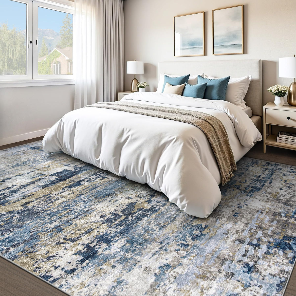 pmtsns area rug 9x12 with a modern abstract pattern that blends with decor.