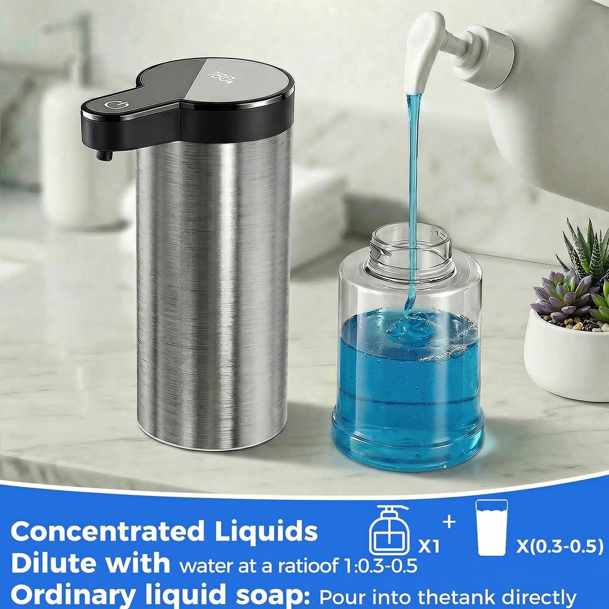 Poaoed brushed stainless steel housing resists humidity and lends a modern look.