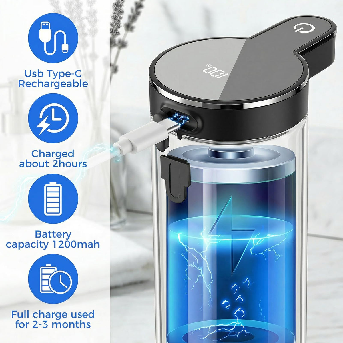 Poaoed USB-C rechargeable battery powers long, maintenance-free operation between charges.