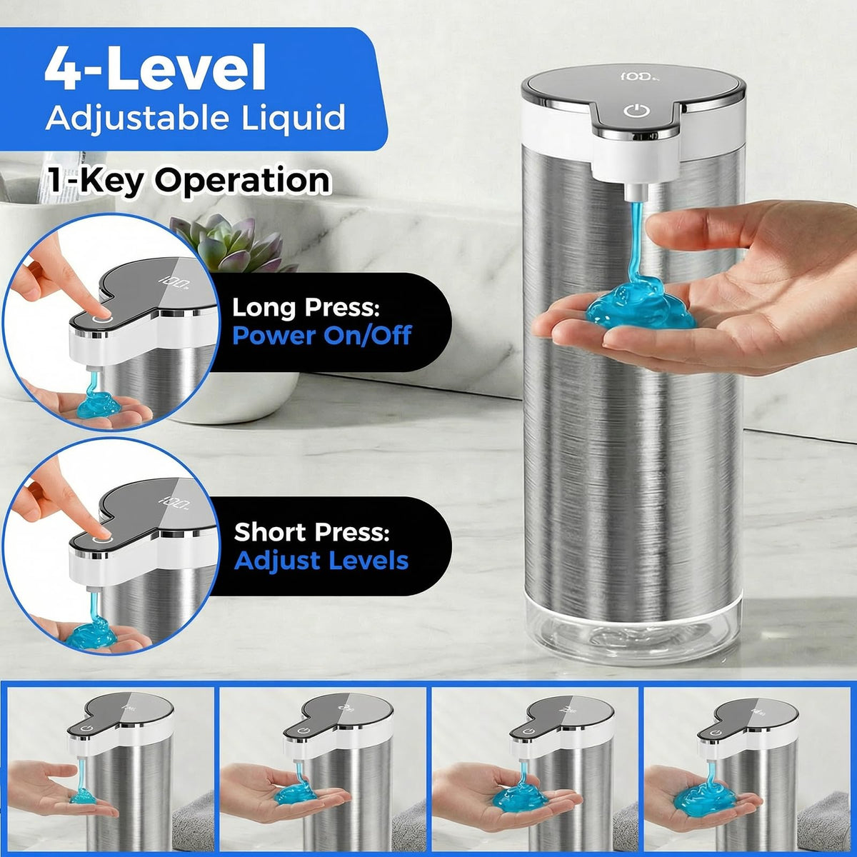 Poaoed touchless sensor in action for hygienic soap dispensing.