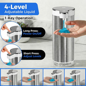 Poaoed touchless sensor in action for hygienic soap dispensing.