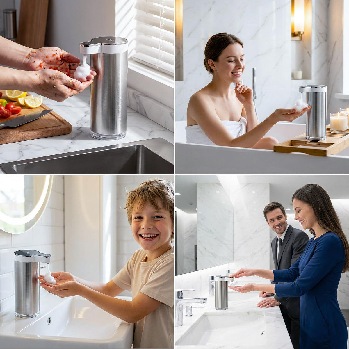 Poaoed wall-hanging design for flexible placement beside sinks.