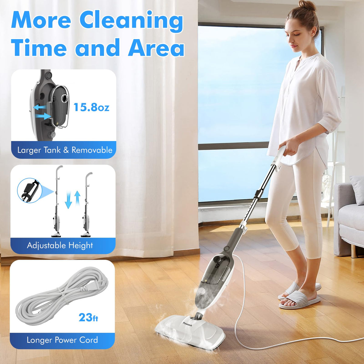 Poazork Steam Mop 11-accessory kit supports multi-surface cleaning