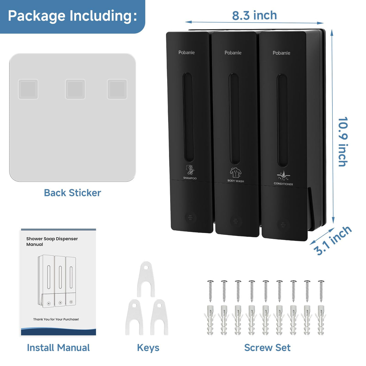 POBAMLE adhesive no-drill install hardware enables easy mounting on smooth surfaces.