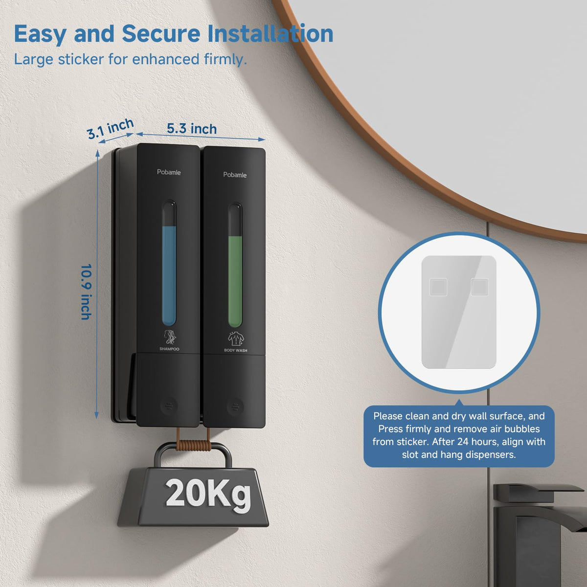 POBAMLE dual-chamber unit keeps shower essentials organized and within reach
