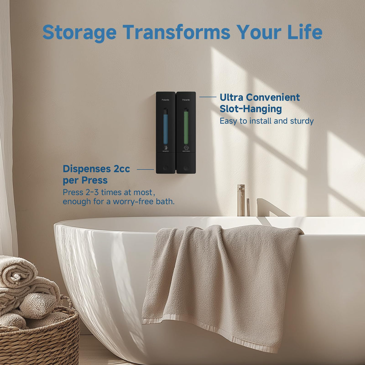 POBAMLE two-chamber design for shower organization and easy refills