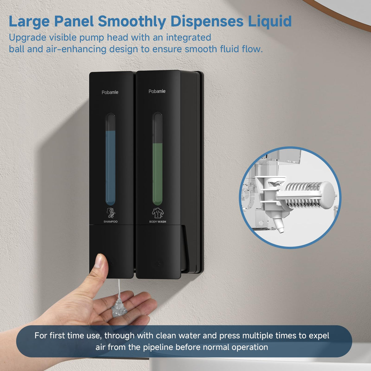 POBAMLE upgraded non-clog pump for smooth flow and minimal dripping
