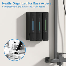 POBAMLE wall-mounted shower dispenser saves space and reduces clutter.