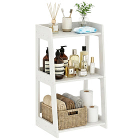 POBOMULI ladder shelf in bathroom with towels and decor on white finish
