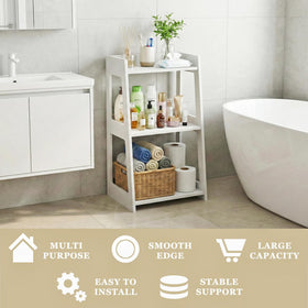 POBOMULI ladder shelf as nightstand in a tidy bedroom