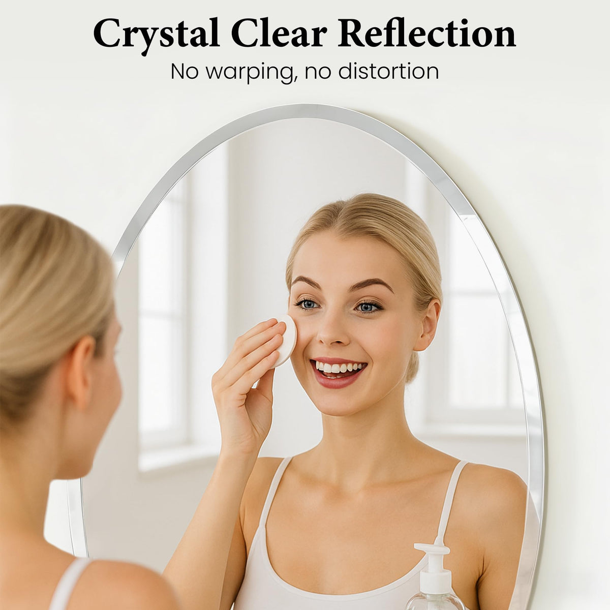 Pocetry 20x28 oval mirror with beveled edge catches light beautifully.