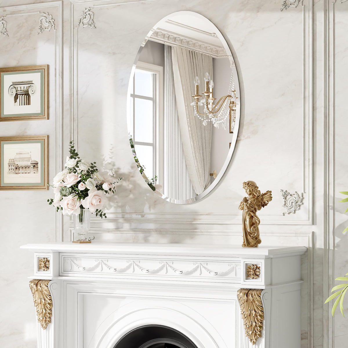 Pocetry compact bathroom mirror enhances reflection in entryways.
