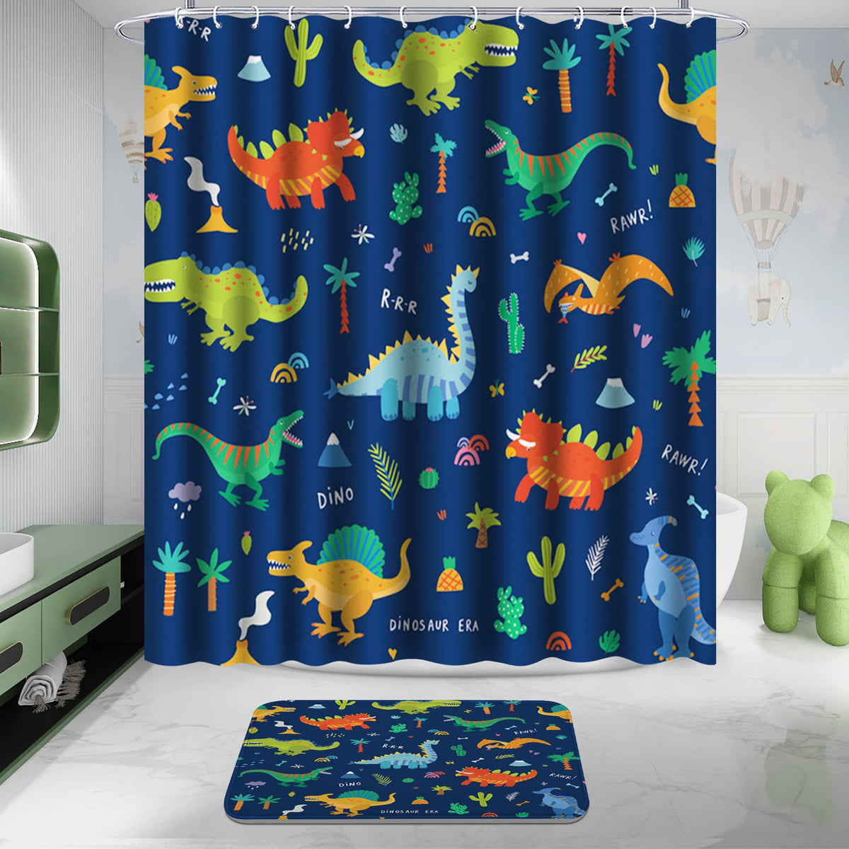 Poedist dinosaur bath mat with memory foam delivers soft comfort after bath time.