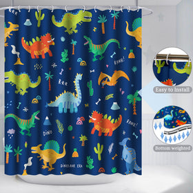 Poedist dinosaur U-shaped rug provides non-slip comfort beside the toilet.
