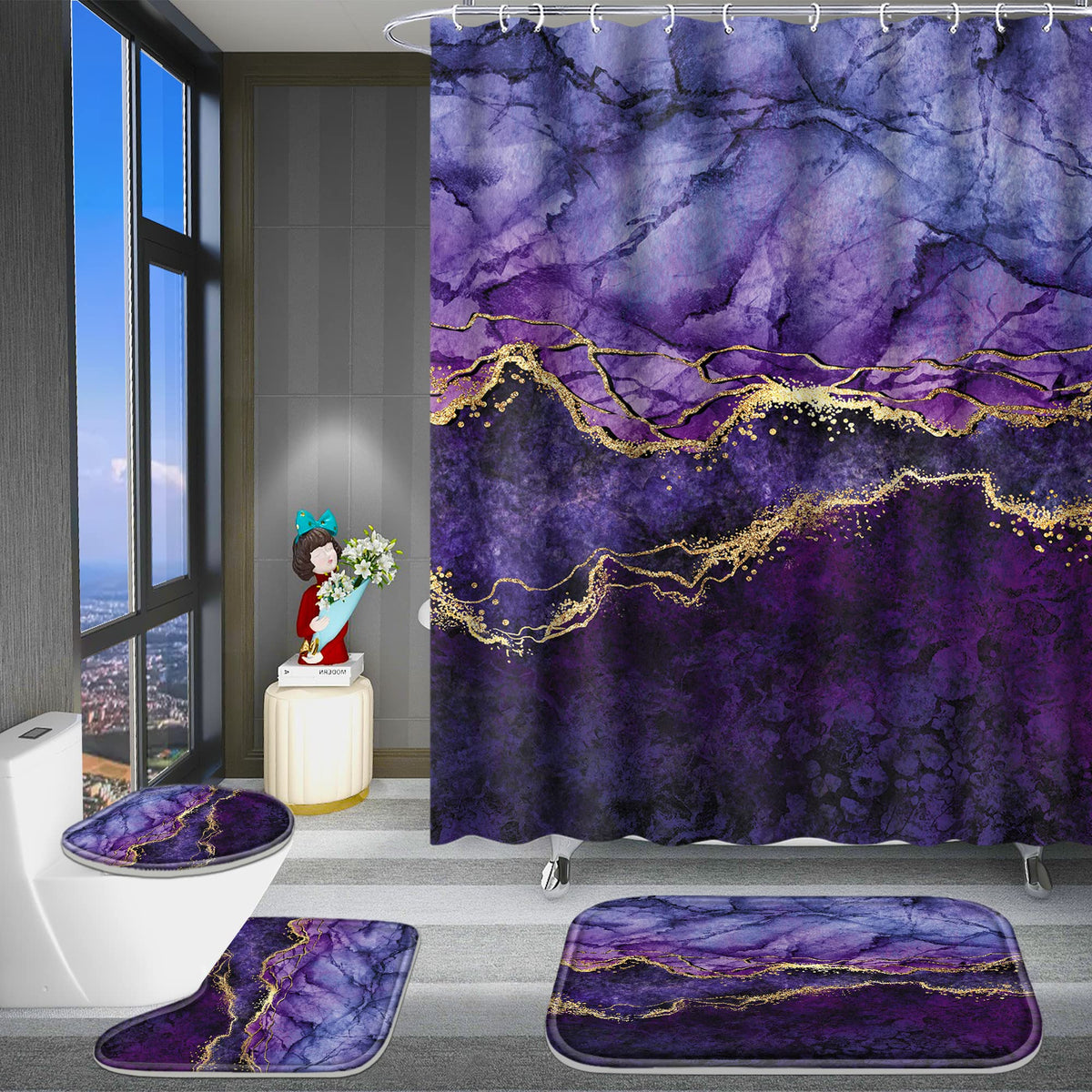 Poedist non slip bottom rug enhances bathroom safety.