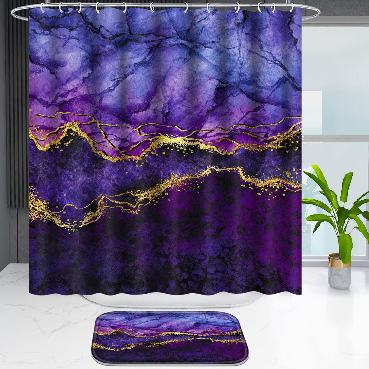 Poedist shower curtain rust proof buckle detail for durable hanging.