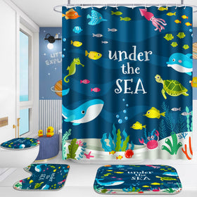 Poedist undersea shower curtain adds playful charm while keeping water contained.