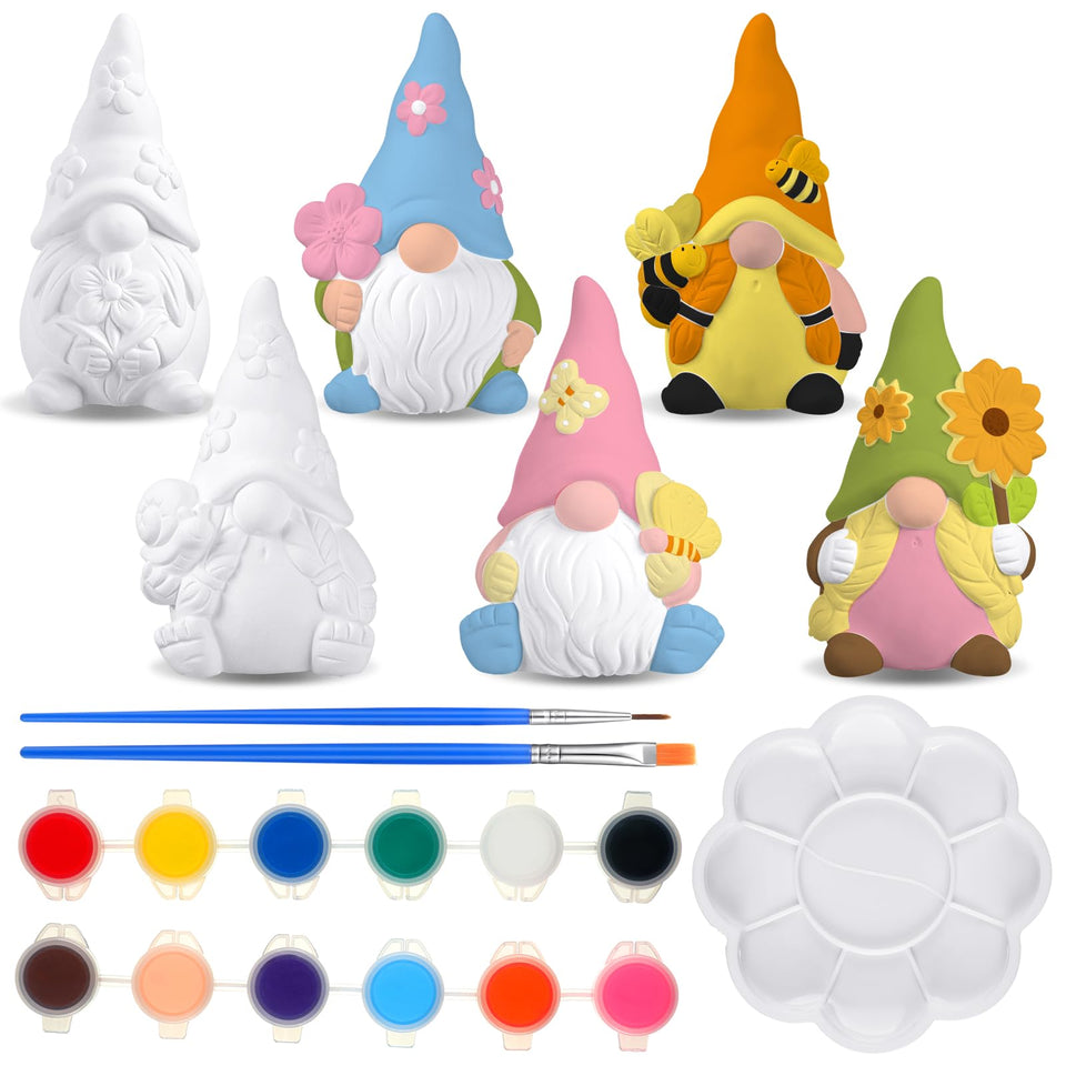 Poen six-pack paint-your-own ceramic gnomes kit for creative projects